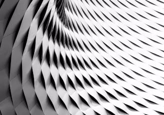A curved facade covered in white latticework